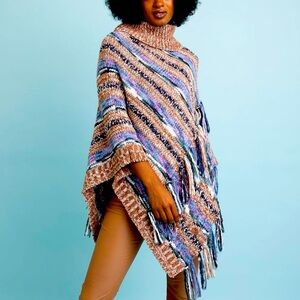 Anthropologie Multicolor Striped Sweater Poncho